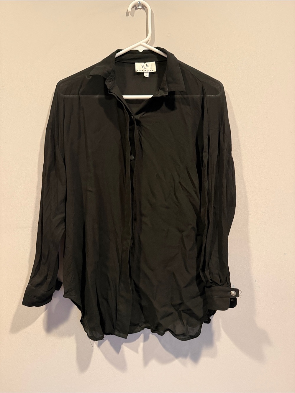 Ice Black Sheer Long-Sleeve Button-Up Shirt